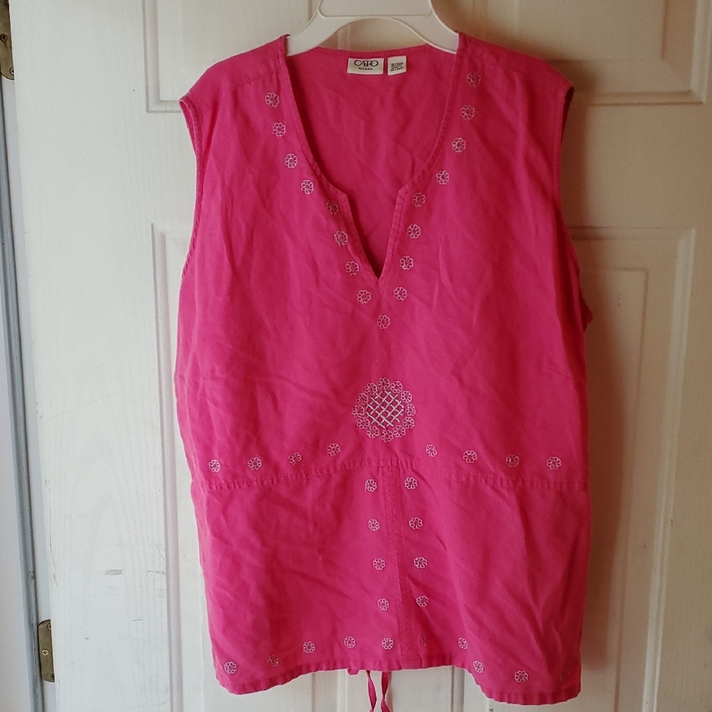 Cato Pink Tank Top‎ with Embroidered Detail